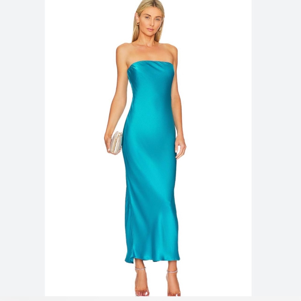 SNDYS Satin Strapless Maxi Dress - Electric Blue